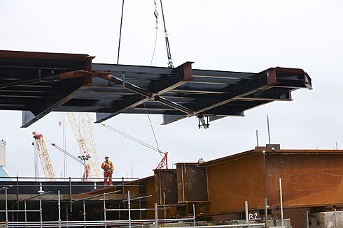 Crane lift of platform into pposition