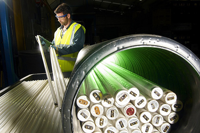 Industrial Photography, Flourescent tubes collected for recycling, Manchester, UK